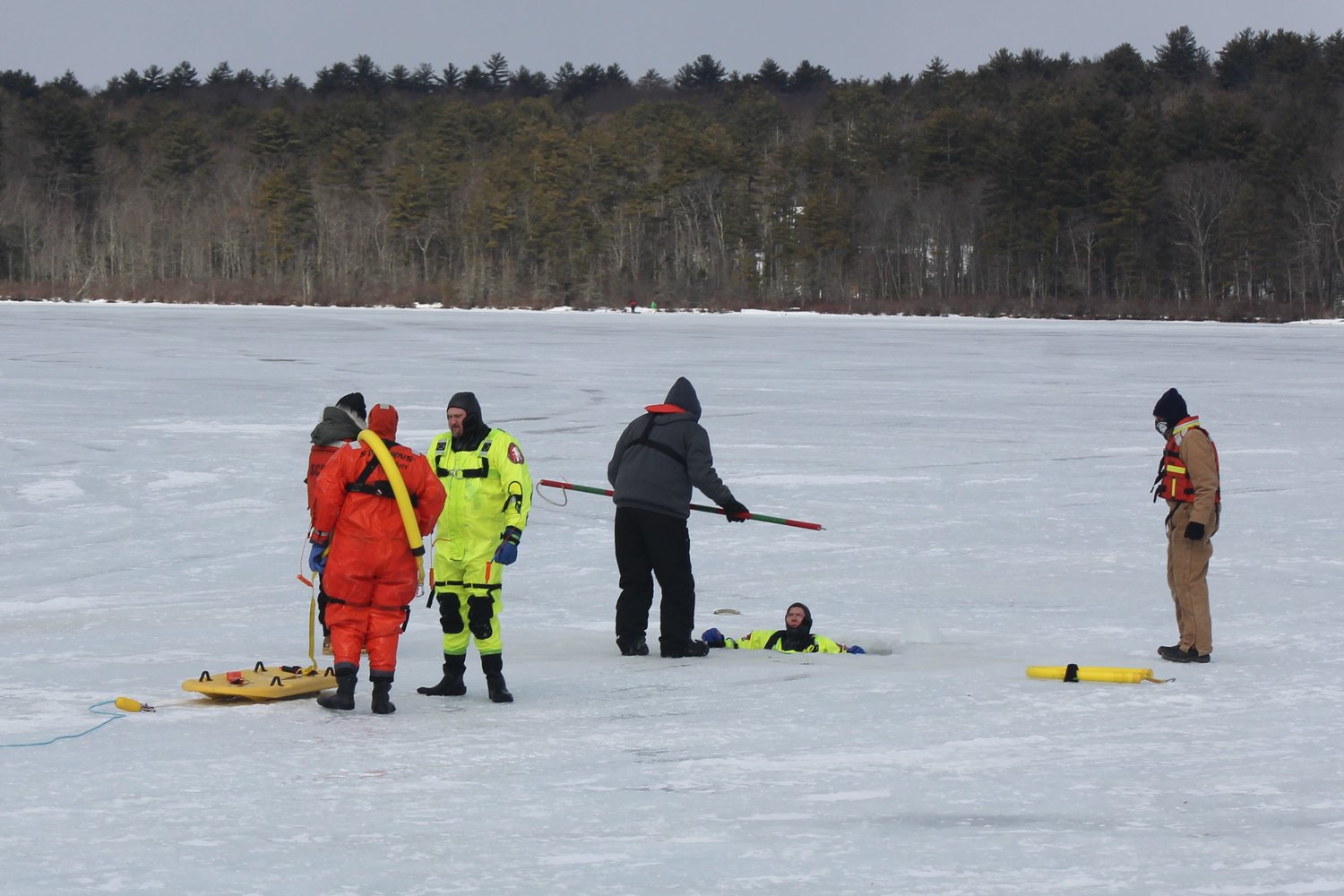 Sullivan County Dive and Rescue Team members participated in an ice-rescue drill at Highland Lake. At the end of the day, six additional rescuers were certified in level one ice rescue.